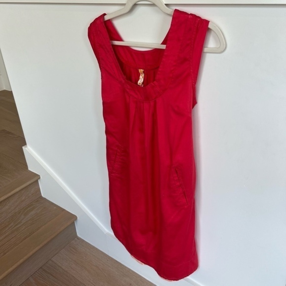 Maeve Red Orange Sleeveless Dress With Pockets, Slip, and a Tie Back